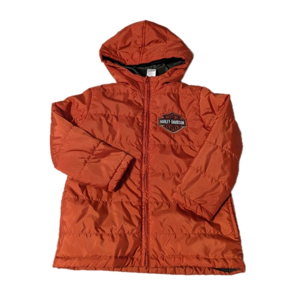 Harley-Davidson‎ Boys Bar & Shield Logo Channel Quilted Jacket Orange Puffer 6/7
